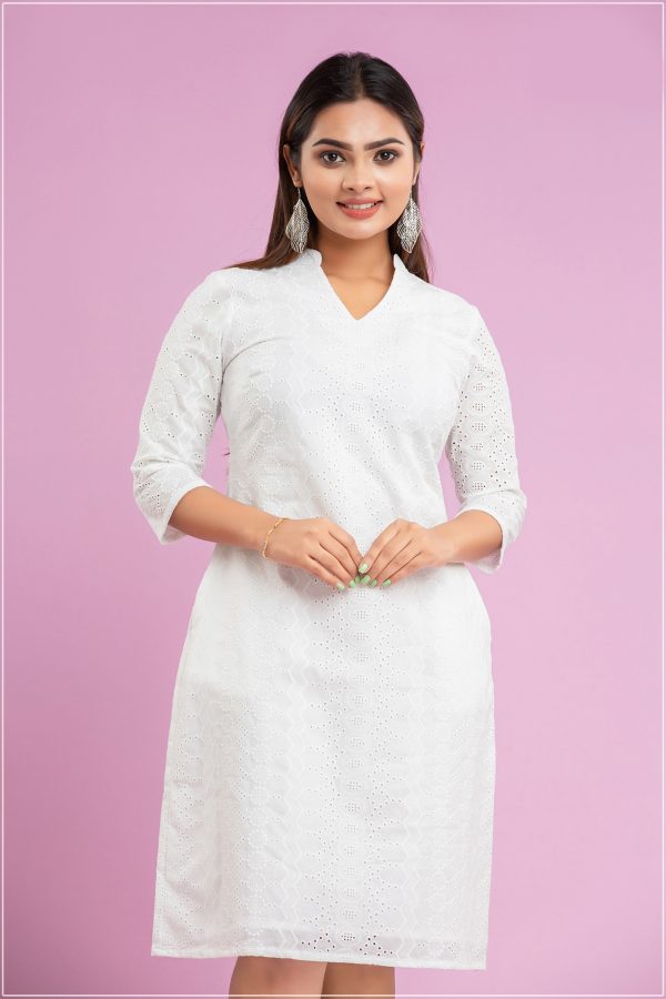 White Cutlon Short Dress With Lining - Image 2