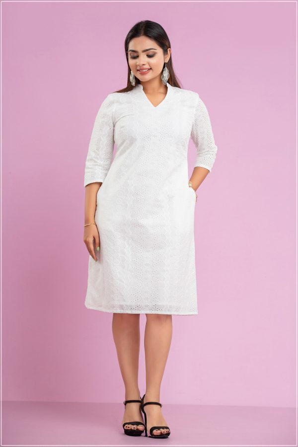 White Cutlon Short Dress With Lining - Image 5