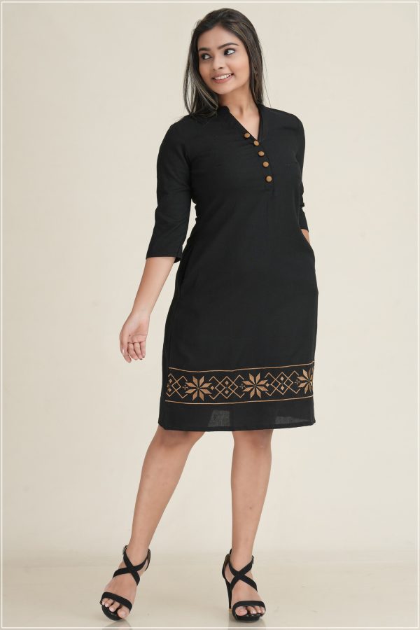 Nilu Black Embroidery Short Dress - Image 2