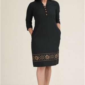 Nilu Black Embroidery Short Dress