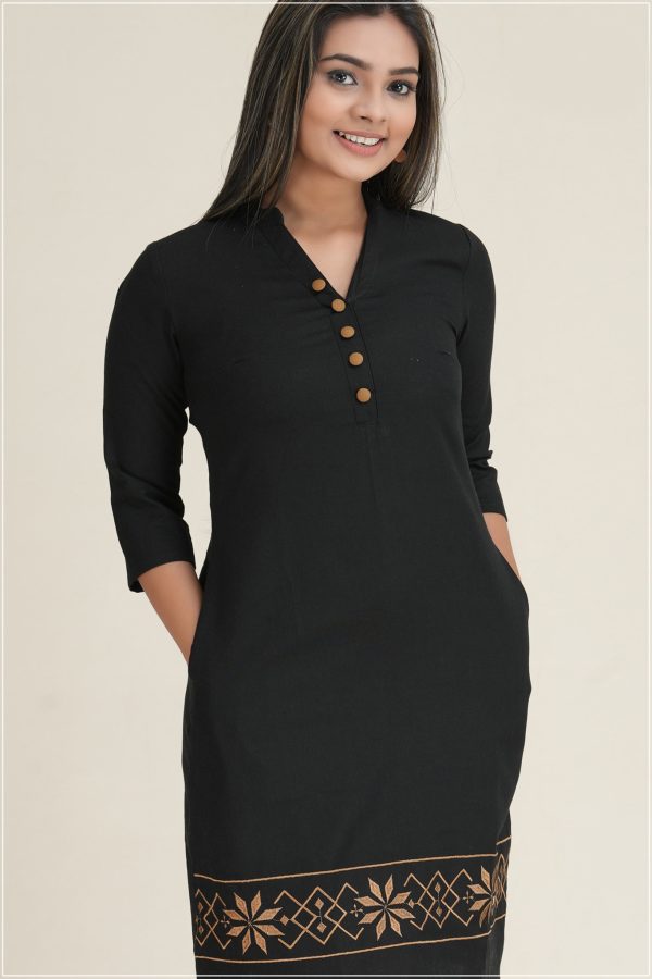 Nilu Black Embroidery Short Dress - Image 4